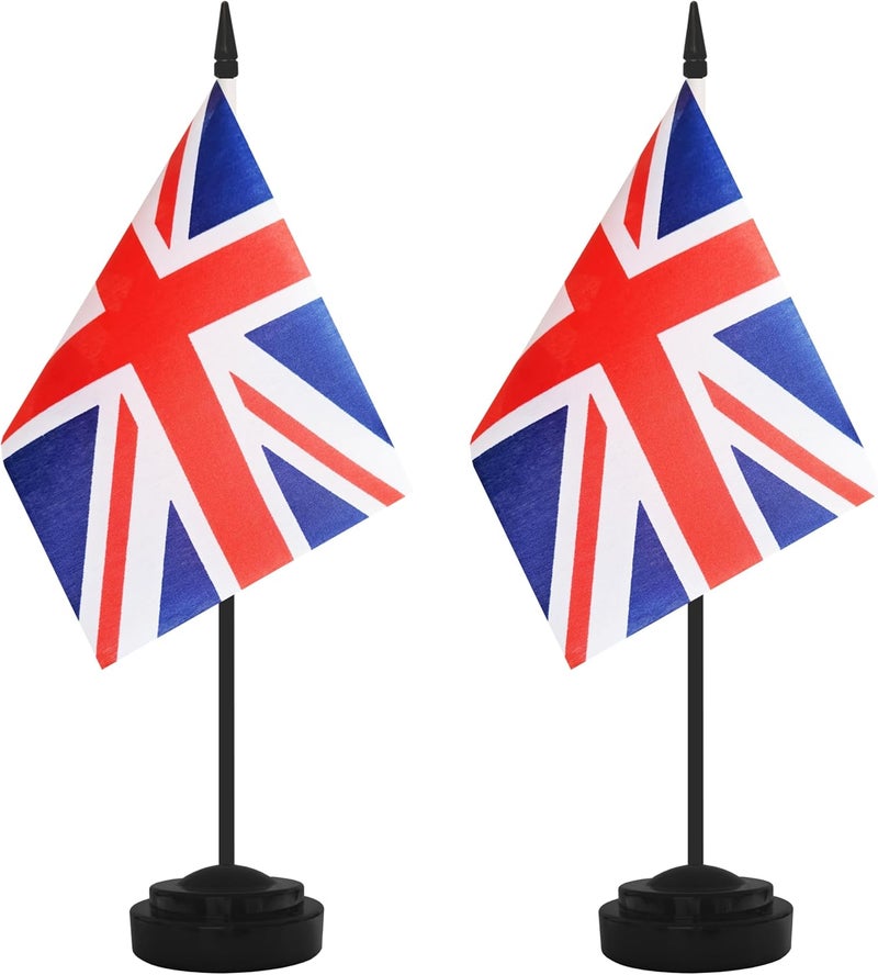 Yamiuo 2 Pack UK Desk Flag Set, Britain Desktop Small Miniature Table Office Flag with 12" Black Pole and Black Base, Offices, Classroom, Home, Festival Decoration (UK) - Image 1